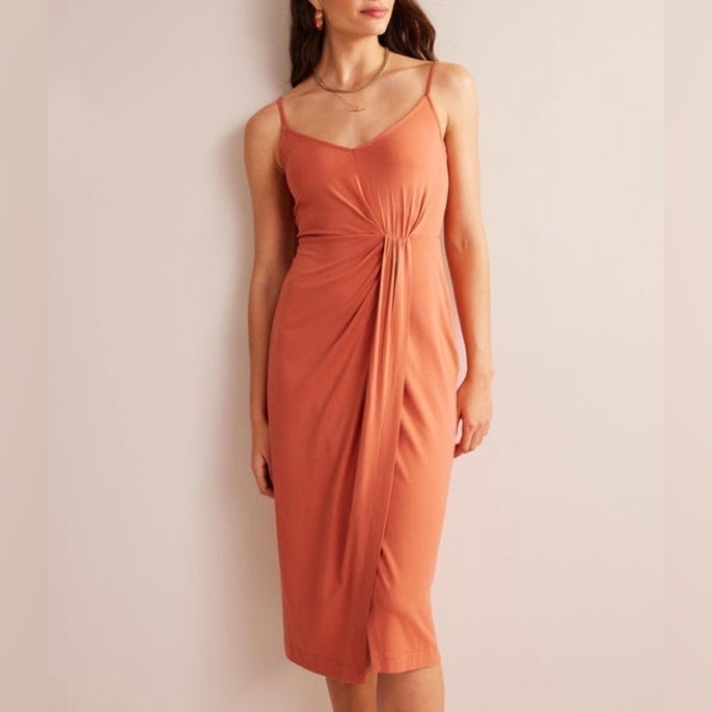 Boden Gathered Jersey Midi Dress Persimmon NWT - Picture 2 of 16
